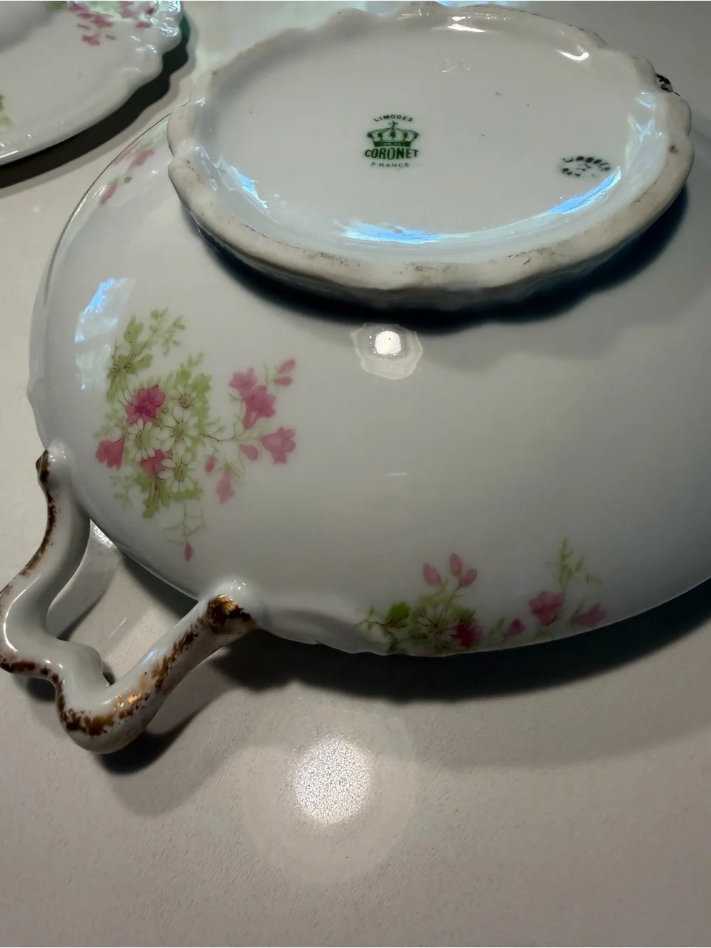 Vintage Coronet Limoges Covered Vegetable Serving Bowl Pink Floral Design Tureen